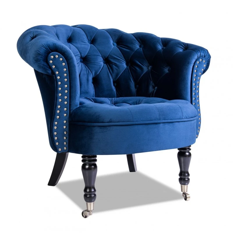 Фотьойл Честърфийлд Людовик, синьо кадифе